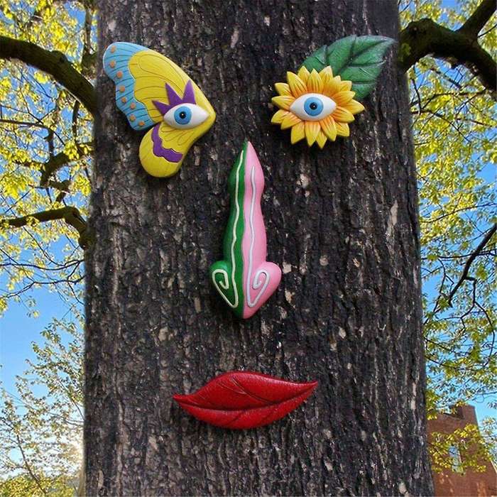 Tree Face Decor Outdoor,Colorful Butterfly Garden Decor,Tree Art Decoration,Suitable for Tree and Wa