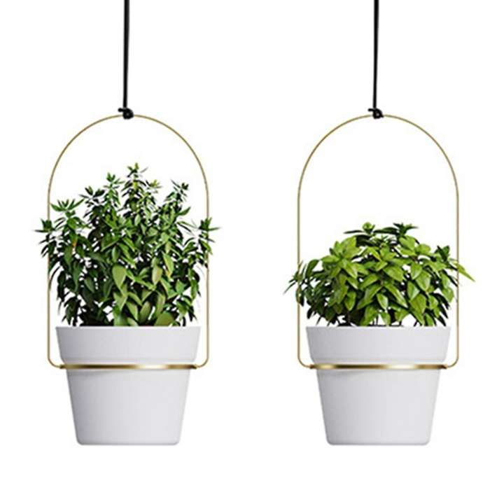 Triflora Hanging Planters for Indoor Plants or Herbs, Black+Gold
