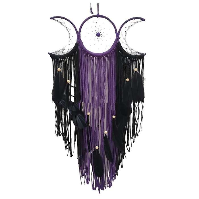 Triple Moon Goddess Macrame Wall Hanging Boho Half Moon Dream Catcher Decor Home Bedroom Chic Decor