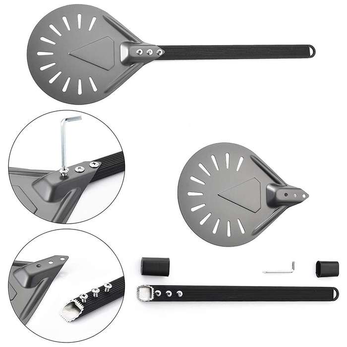 Turning Pizza with 8 inch Aluminum Round Pizza Paddle, 23.6 inch Overall, Outdoor Pizza Oven Access