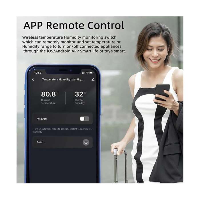 Tuya Smart WiFi Switch+RF Remote 3000W 16A Wireless Temperature and Humidity Monitoring with Energy