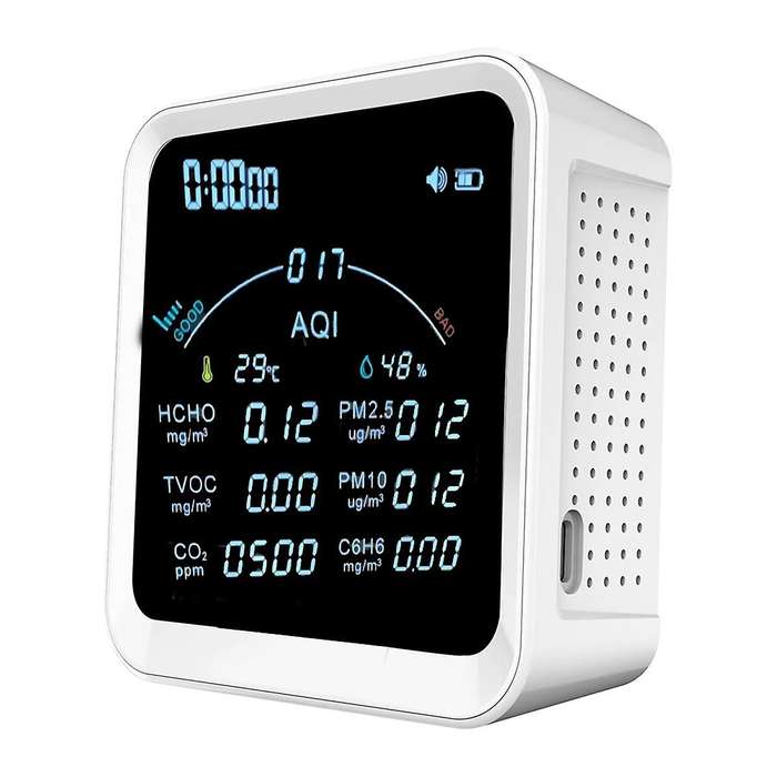 Tuya Wifi Co2 Hcho H6c6 Tvoc Pm2.5 Pm10 Meter Thermometer Hygrometer Clock Alarm Air Pollution Monit