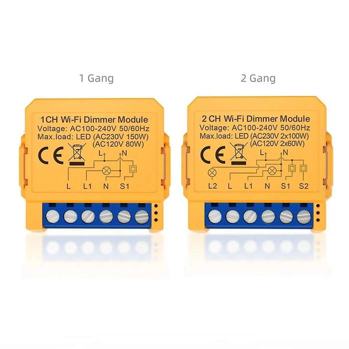 Tuya WiFi Smart Dimmer Switch Module 2CH Control LED Lights Dimmable Switch Stepless Dimming+Voice C