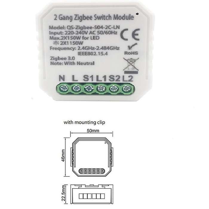 Tuya Zigbee 3.0 Smart Switch Module with Neutral Eu 220V 2 Way Wireless Light Switch Compatible Alex