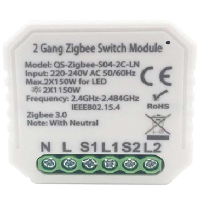 Tuya Zigbee 3.0 Smart Switch Module with Neutral Eu 220V 2 Way Wireless Light Switch Compatible Alex