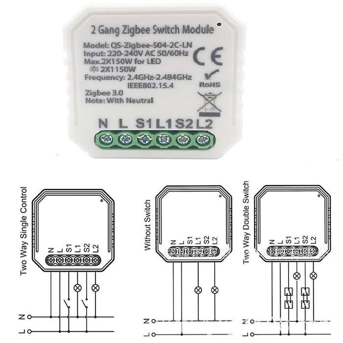 Tuya Zigbee 3.0 Smart Switch Module with Neutral Eu 220V 2 Way Wireless Light Switch Compatible Alex