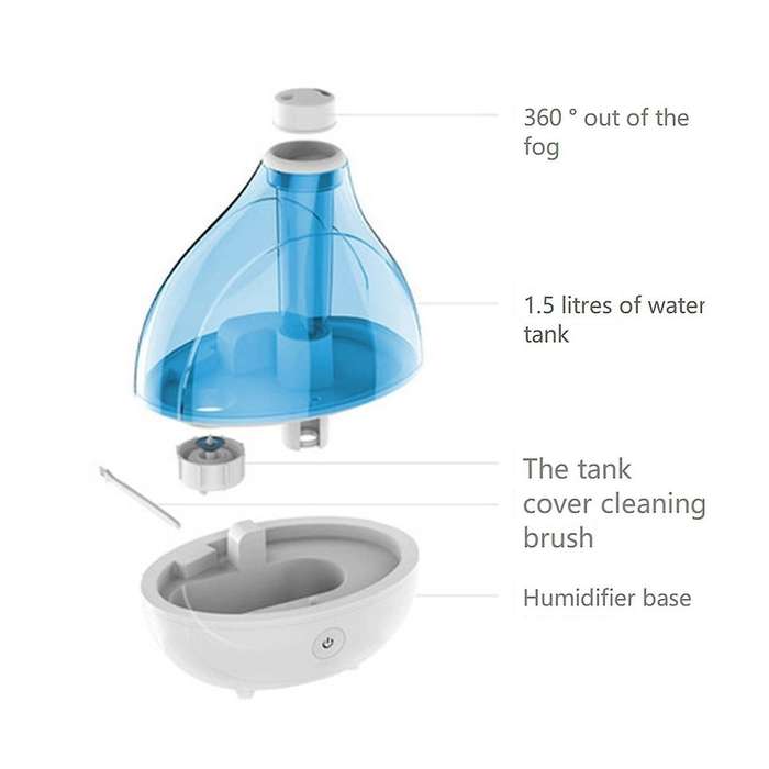 Ultrasonic Cool Humidifier - Compact Overnight Operation for Small Rooms, 2 Settings, Optional Nigh