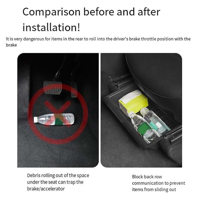 Under Seat Storage Box with Cover for Model Y 2017-2024 Center Console Organizer Bins Front Backsea