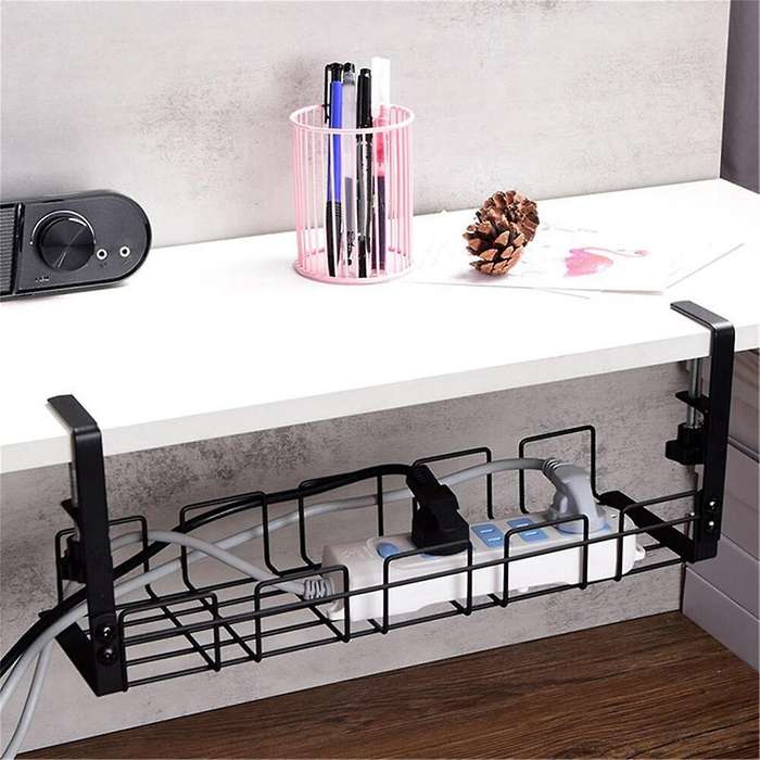 Under Table Storage Rack Metal Management Tray Home Office Desk Wire Organizer No Punching Kitchen S