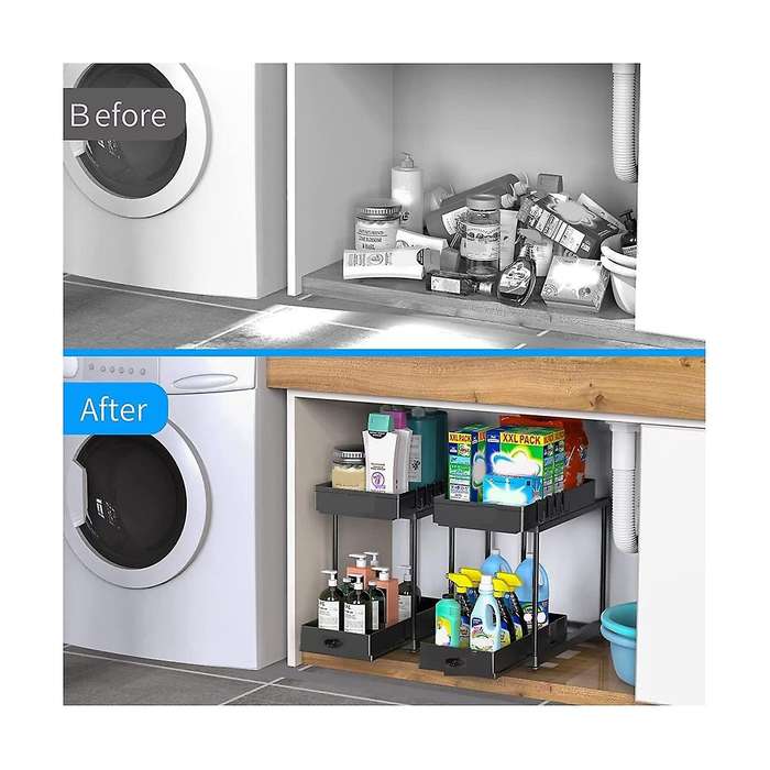 Under Sink and Storage, 2 Pack Pull-out Capacity Under Bathroom and Kitchen Cabinet Storage