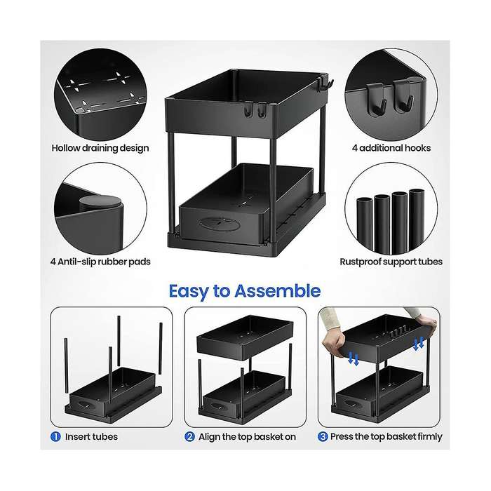 Under Sink and Storage, 2 Pack Pull-out Capacity Under Bathroom and Kitchen Cabinet Storage
