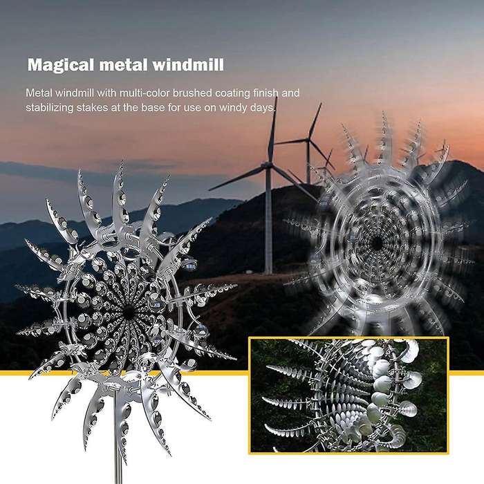 Unique and Magical Metal Windmill-Kinetic Metal Wind Spinners with Metal Garden Stake, Outdoor Garde