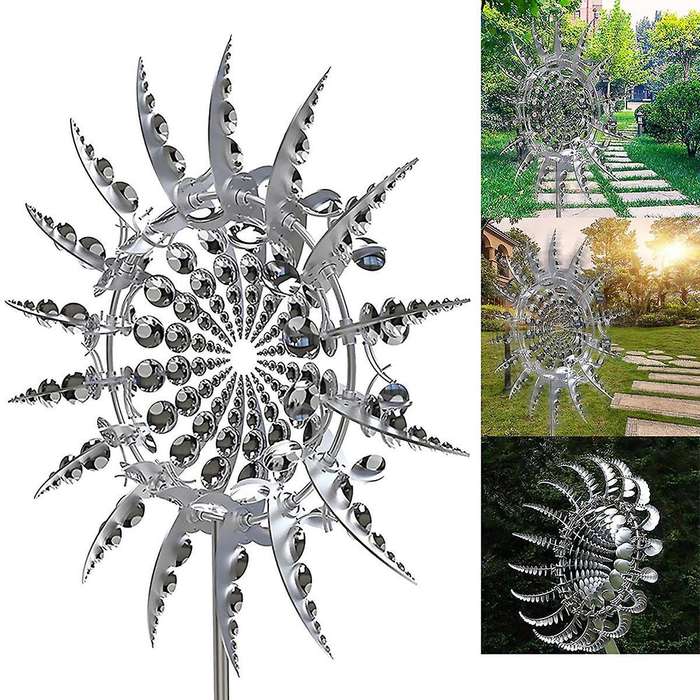 Unique and Magical Metal Windmill-Kinetic Metal Wind Spinners with Metal Garden Stake, Outdoor Garde
