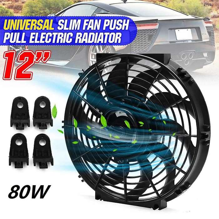 Universal 12 Inch 12V 80W 2100RPM Car Air Conditioning Electronic Cooling Slim Fan CURVED Blade Elec
