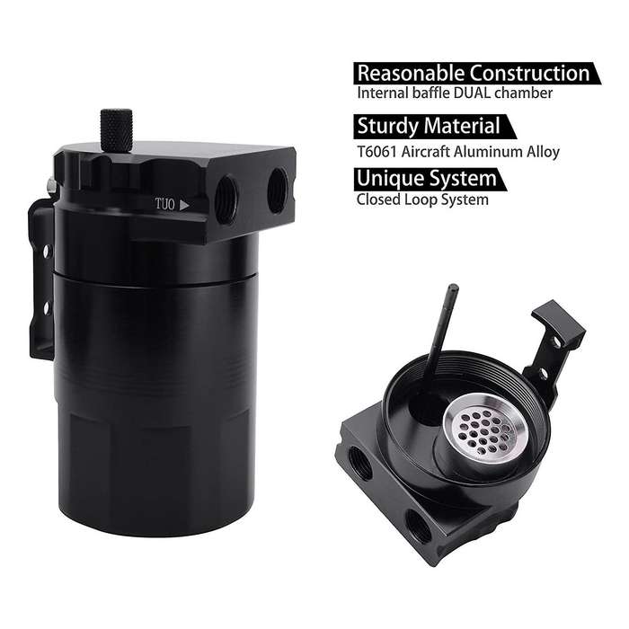 Universal 300Ml Oil Catch Can Tank Polish Baffled Engine Air Oil Separator Tank Reservoir Kit-Black
