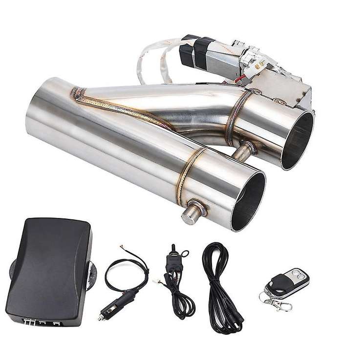 Universal 3Inch Dual Valve Electric Exhaust Shutoff Valve System Y-Type Exhaust Muffler Kit with Wir