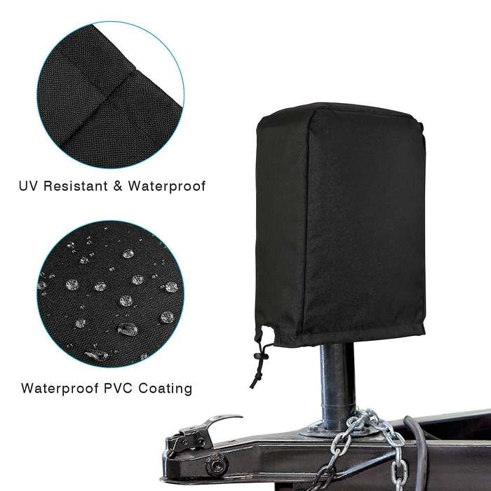 Universal 600D Polyester Trailer RV Electric Tongue Jack Cover, Weatherproof Travel Trailer Tongue P