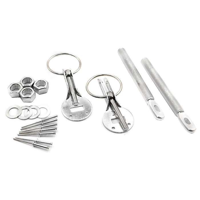 Universal Alloy Mount Bonnet Hood Pin Pins Lock Latch Kit Racing Sport Car Silver