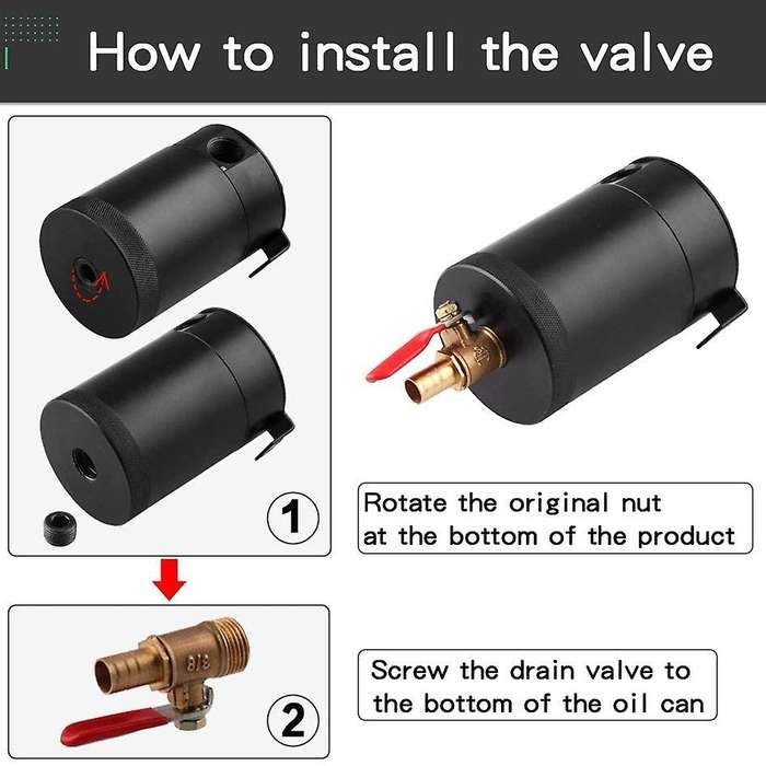 Universal Aluminum Alloy 2-Port Oil Catch Can+Oil Drain Valve, 1 Inlet 1 Outlet-Black