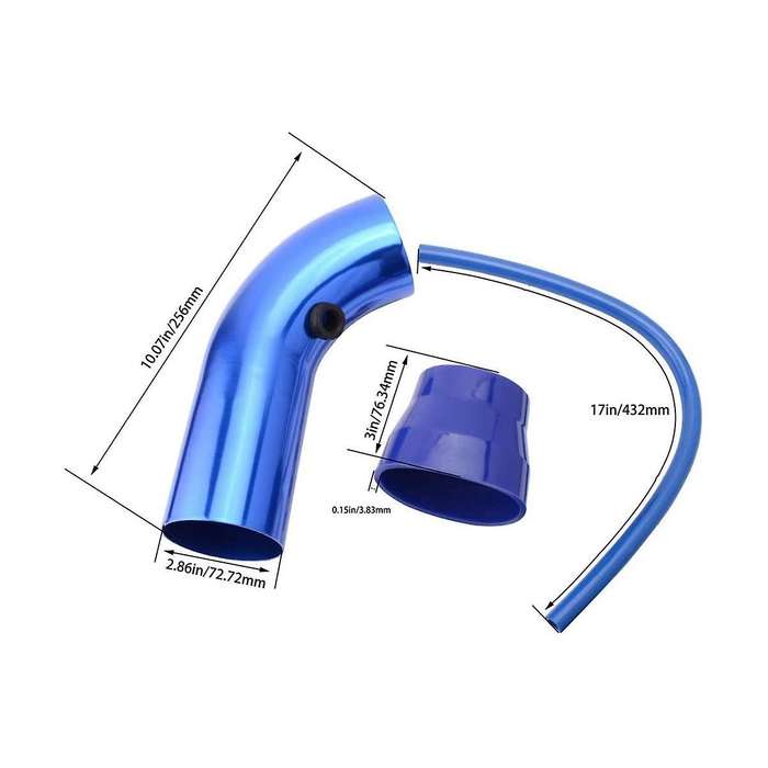 Universal Car Cool Air Kit 3inch Pipe Automotive Filter Induction Low Hose and Clamp Kits ,blue