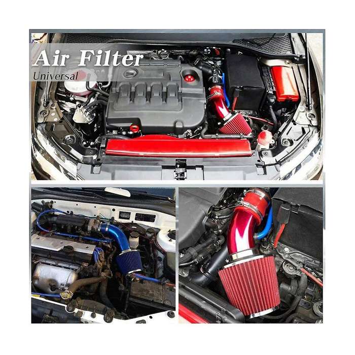 Universal Car Cool Air Kit 3inch Pipe Automotive Filter Induction Low Hose and Clamp Kits ,blue