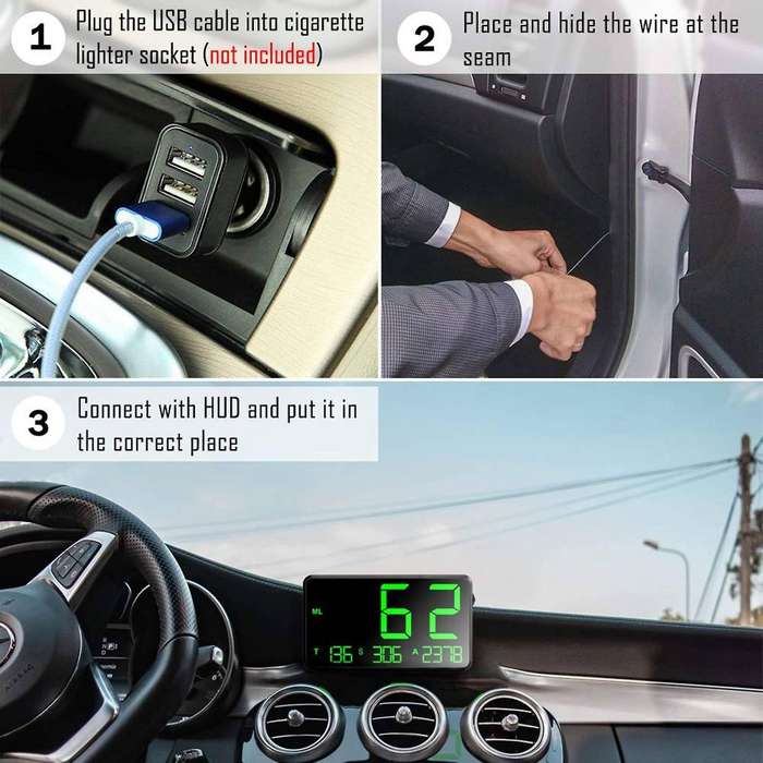 Universal Digital Car HUD GPS Speedometer with over Speed Alarm Tired Driving Warning Windshield