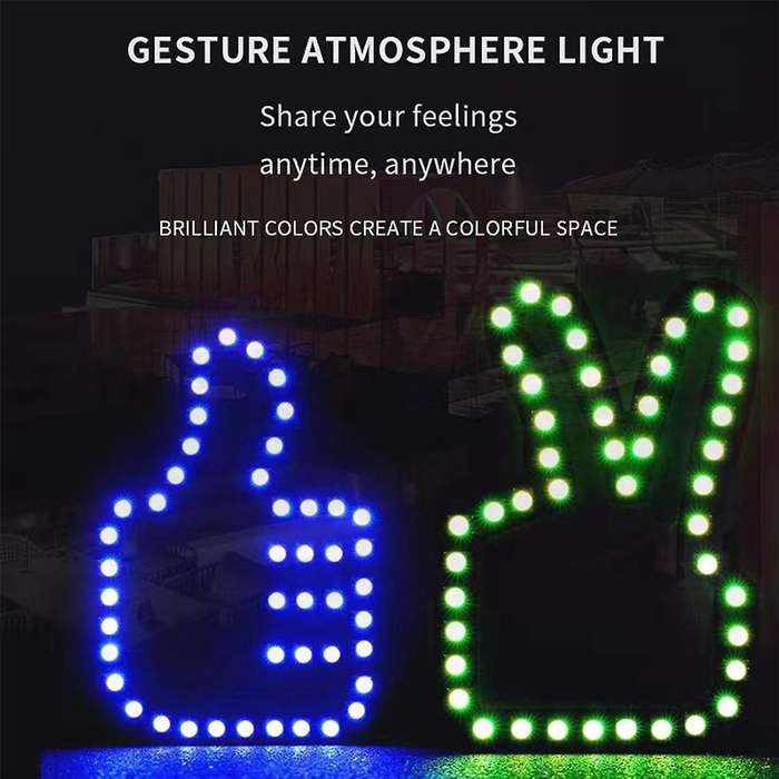 Universal Funny Car Finger Light with Remote Victory Gesture Lamp Glow Panel Sticker for Car Window