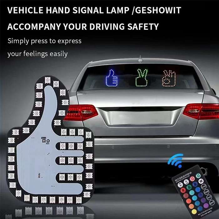 Universal Funny Car Finger Light with Remote Good Gesture Lamp Glow Panel Sticker for Car Window Dec