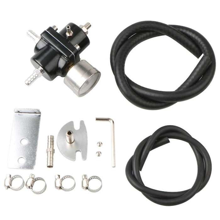Universal JDM Adjustable Fuel Pressure Regulator 0-140 PSI Gauge Gas Hose Kit (Black)