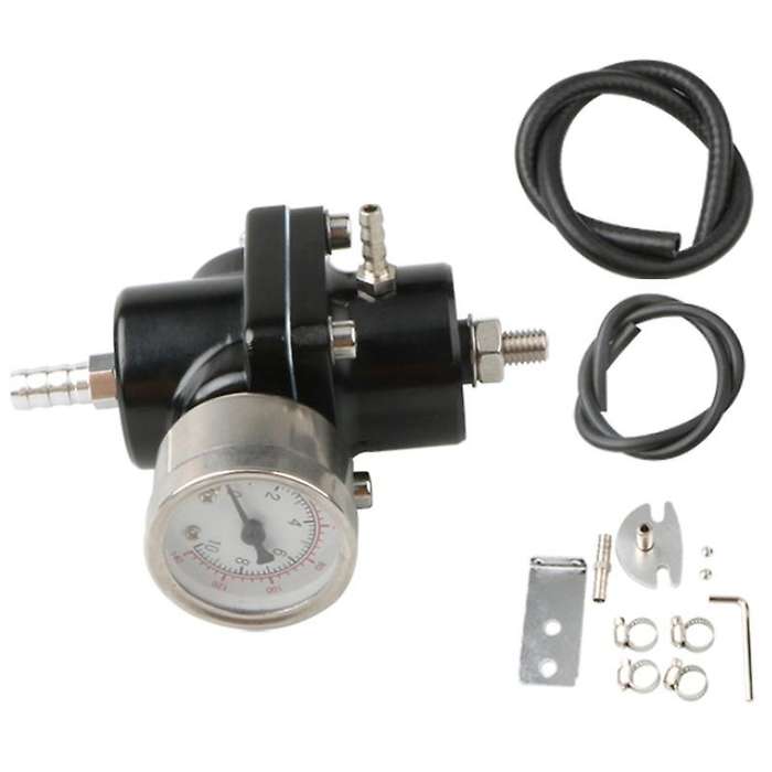 Universal JDM Adjustable Fuel Pressure Regulator 0-140 PSI Gauge Gas Hose Kit (Black)