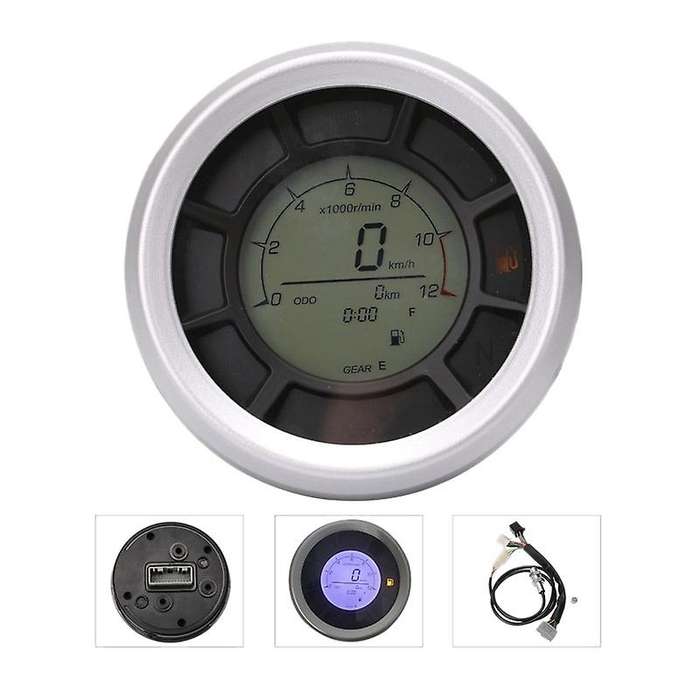 Universal LCD Digital Speedometer,199Km/H 12000RPM Odometer Tachometer Cylinders Gear Tachometer Gau