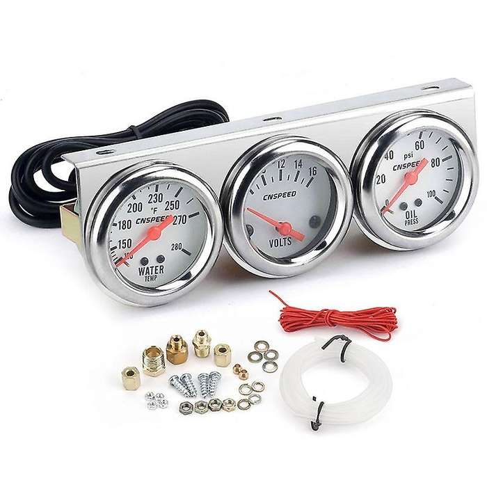 Universal Motorcycle 2 inch 52mm Chrome Volt Water Oil Pressure Triple 3 Gauge Set Gauges Kit