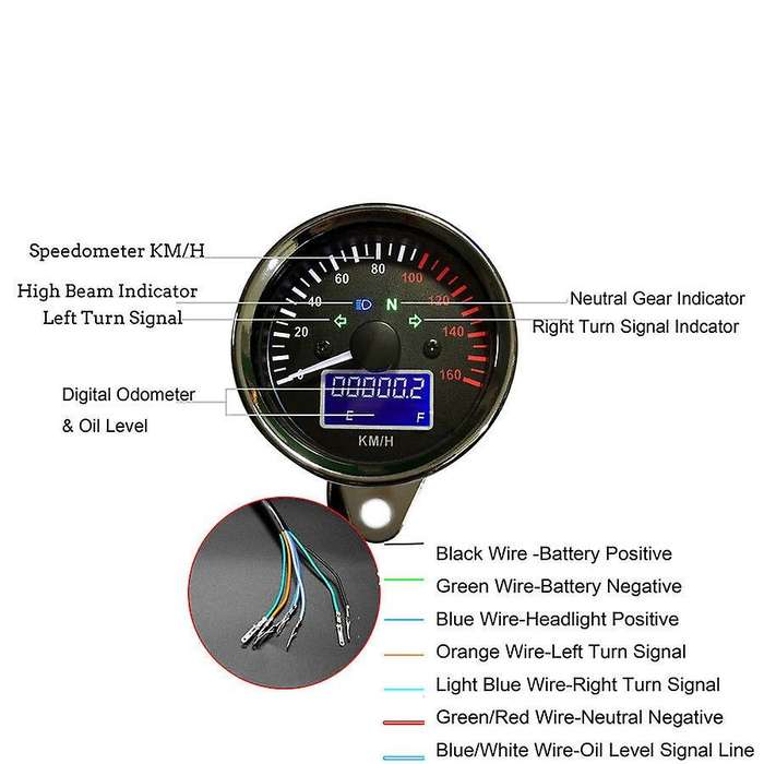 Universal Motorcycle Speedometer LED Digital Tachometer Crystal Instrument Gauge Odometer with Fuel