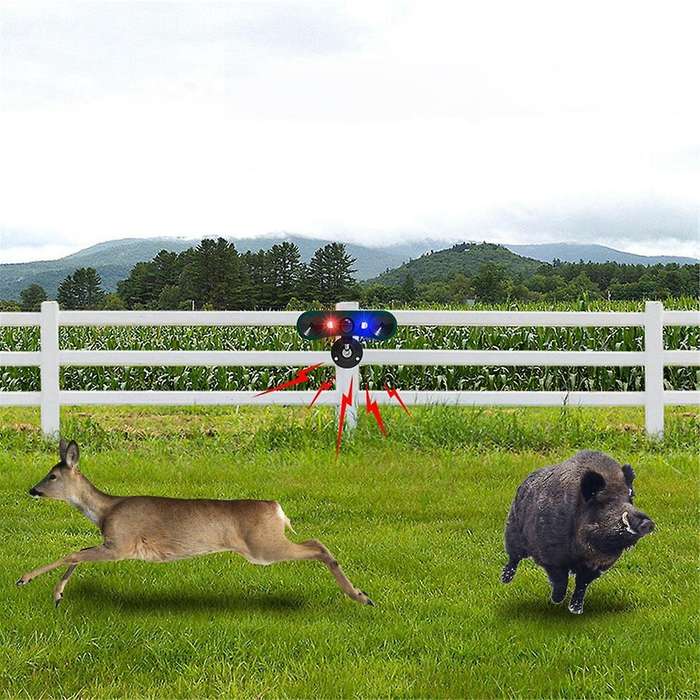 Upgraded Solar Alarm Animal Repeller Infrared Sensor Sound and Light Alarm to Scare Wild Boars and E