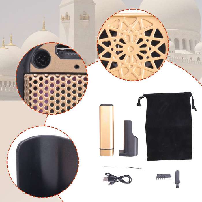 Usb Burner Portable Electric Bakhoor Diffuser Mini Holder Muslim - Golden