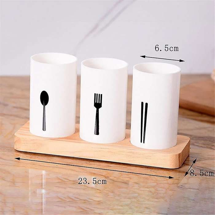 Utensil Holder for Kitchen Counter with Wooden Base Large Round Cooking Utensil Holder