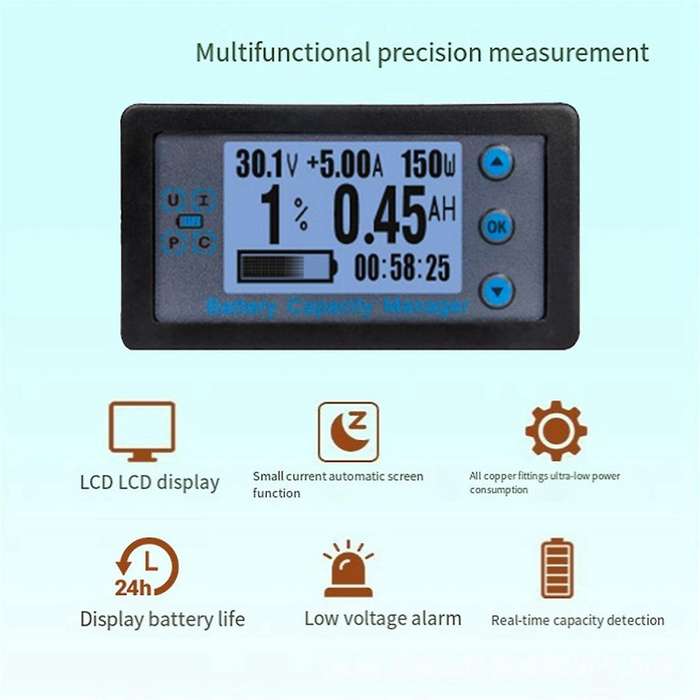 VA9510 Battery Capacity Manager LCD Digital Voltage Current Power Meter Battery Capacity Coulometer