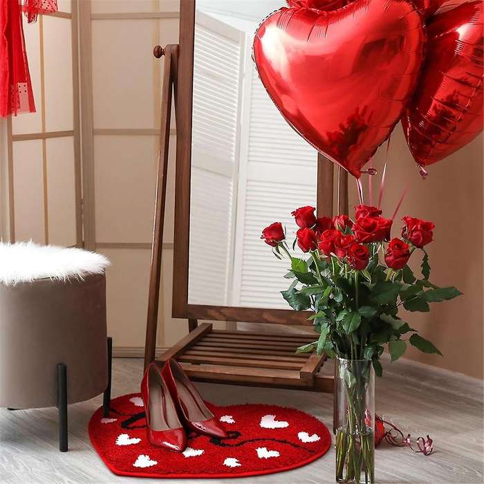 Valentine's Day Bathroom Rug Cute Valentines Door Mat Bath Mat for Love Shape Shower Mat Valentines