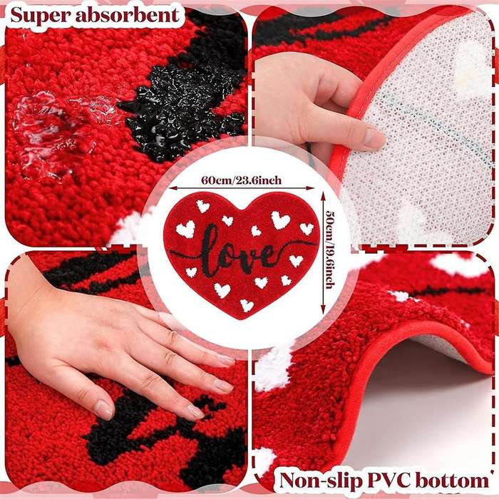 Valentine's Day Bathroom Rug Cute Valentines Door Mat Bath Mat for Love Shape Shower Mat Valentines