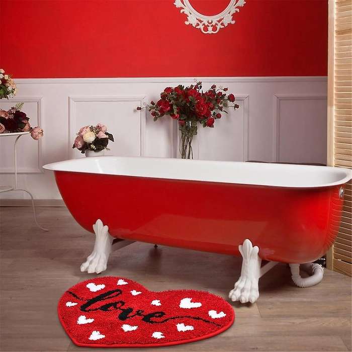 Valentine's Day Bathroom Rug Cute Valentines Door Mat Bath Mat for Love Shape Shower Mat Valentines