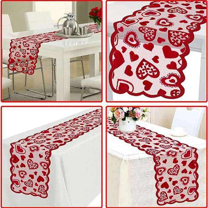 Valentines Day Decor Table Runner, 13 x 72Inch Red Lace Table Runner, Wedding Valentines Day Romanti