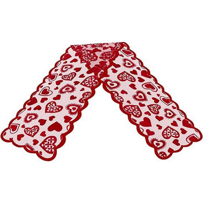 Valentines Day Decor Table Runner, 13 x 72Inch Red Lace Table Runner, Wedding Valentines Day Romanti