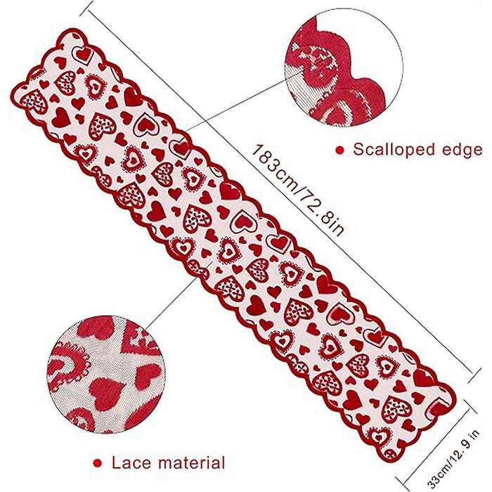 Valentines Day Decor Table Runner, 13 x 72Inch Red Lace Table Runner, Wedding Valentines Day Romanti