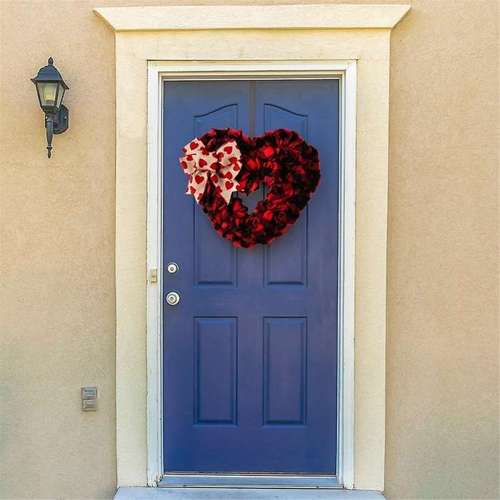 Valentines Day Wreath, Heart Shaped Door Wreath with Bow, Valentines Door Decor for Front Door Farmh