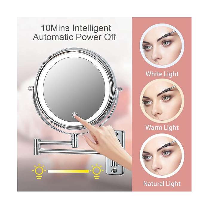 Vanity Mirror 1/10X Magnifier 8 Inch Swivel with Extension Arm Lamp Vanity&Bathroom Mirror with 3