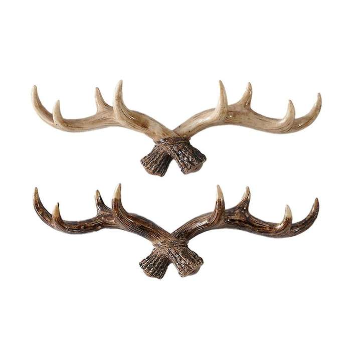 Vintage Deer Horn Hook Resin Key Hooks Holder Wall Mounted Cap Coat Hanger Rack Living Room Bathroom