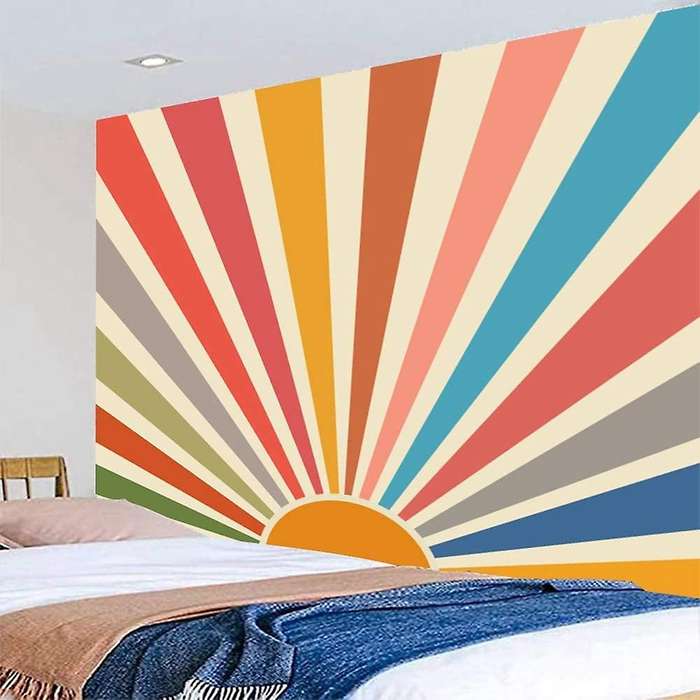 Vintage Sun Tapestry Boho Wall Hanging Rainbow Geometric Abstract Art Hippie Bohemian Decor for Livi