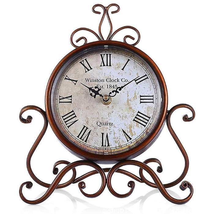 Vintage Table Clock Antique Mantel Clock Battery Operated Non-Ticking Retro Clock Small Desk Clock f