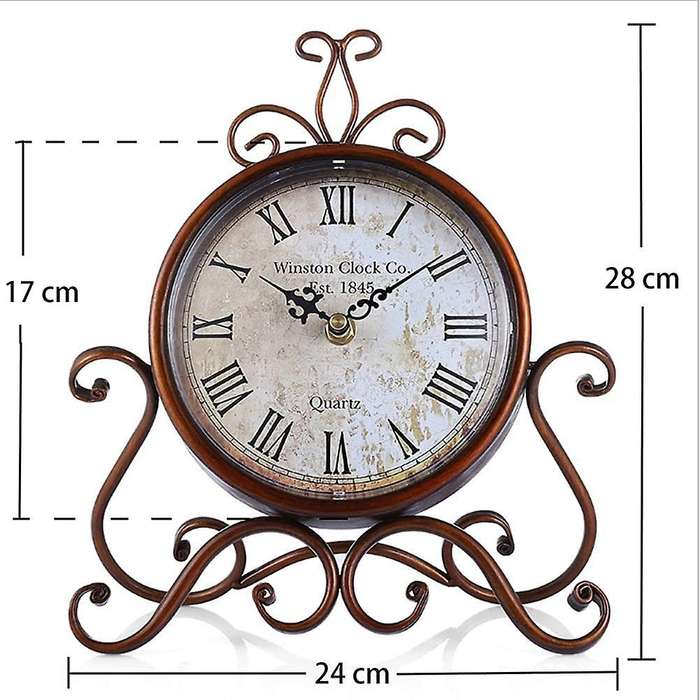 Vintage Table Clock Antique Mantel Clock Battery Operated Non-Ticking Retro Clock Small Desk Clock f