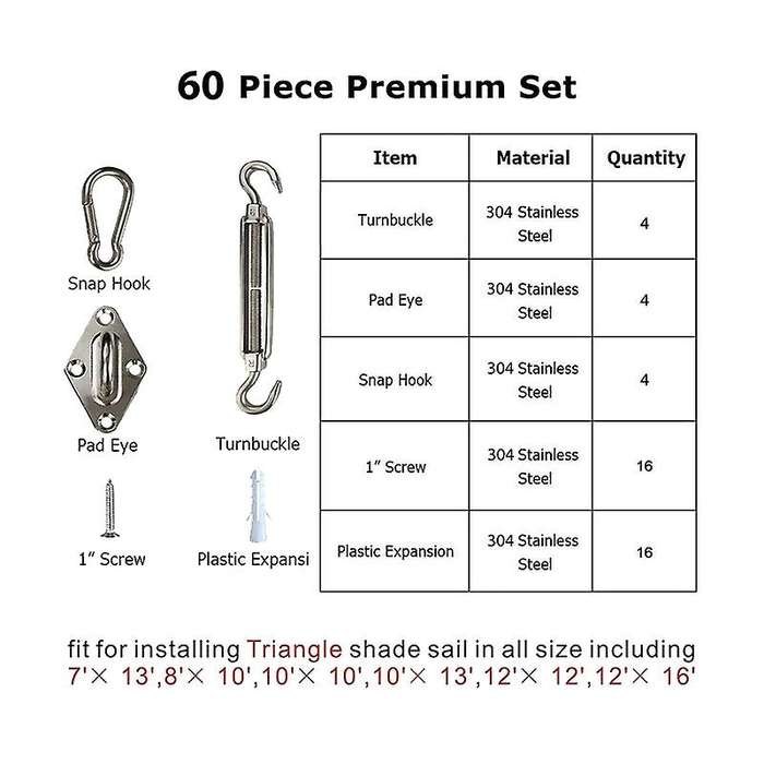 Sun Shade Sail Hardware Kit for Square/rectangle/triple-cornered